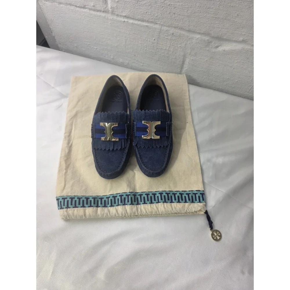 Tory Burch Blue Suede Driving Moccasins Women's‎ Shoes Loafers Size 5.5 New